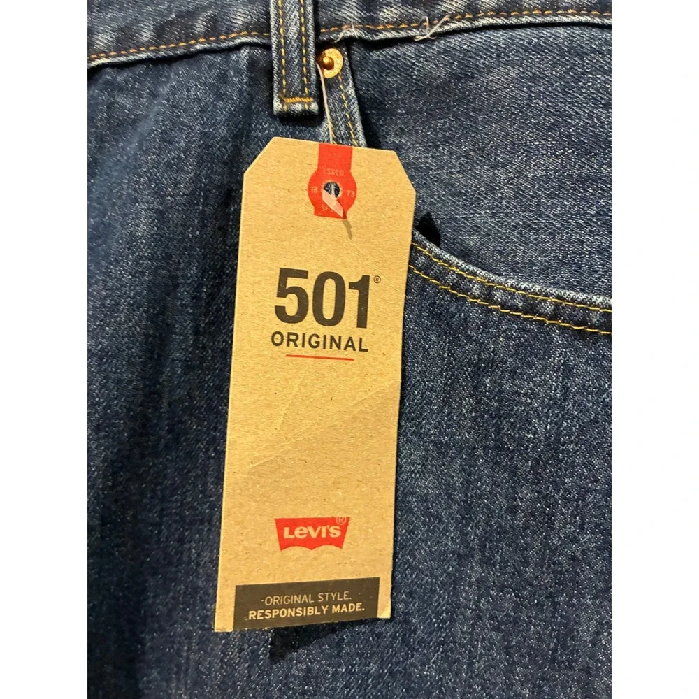 Levis 501 Original Mens Big and Tall Dark Wash Straight Leg Denim Jeans 44x32